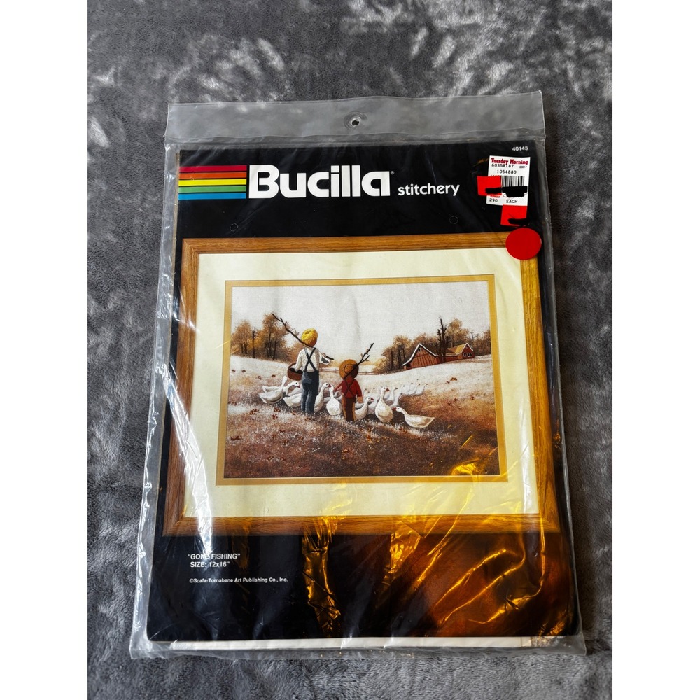 Bucilla Gone Fishing Stitchery Kit 40143 Vintage Embroidery Geese Farm 12x16 NEW